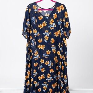 Woman Within Sleeveless Floral Maxi Dress - Size 2X, Navy/Orange Print
